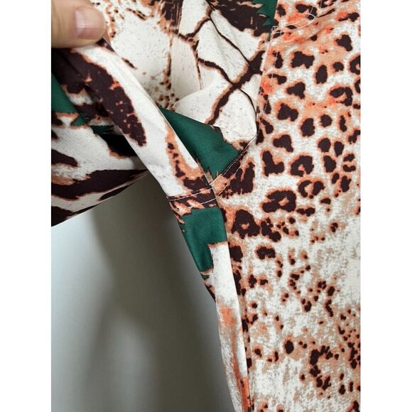 Animal Print Pant XL Brown Pull On Striped Wide Leg Leopard Safari Classic Chic - Picture 4 of 13